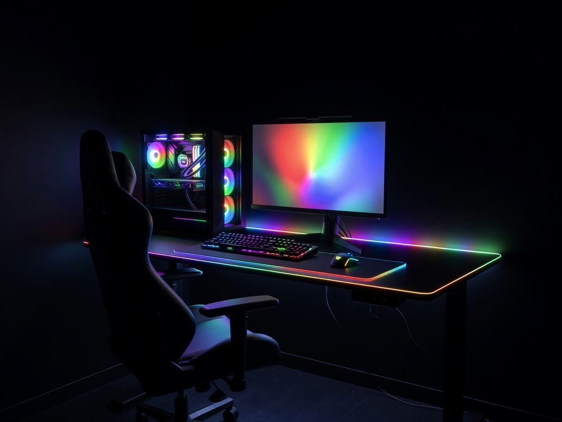 RGB-peliasema tummassa huoneessa